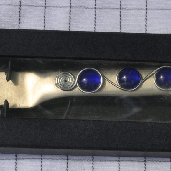 blue jeweled cake knife wedding athame stainless steel full tang wild - Picture 5 of 10